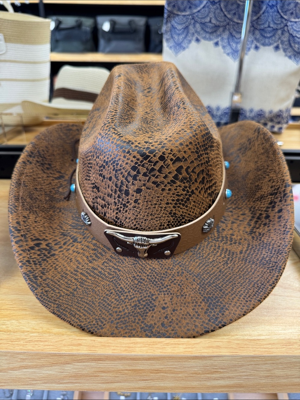 Brown Western Cowboy Hat with Turquoise Accents
